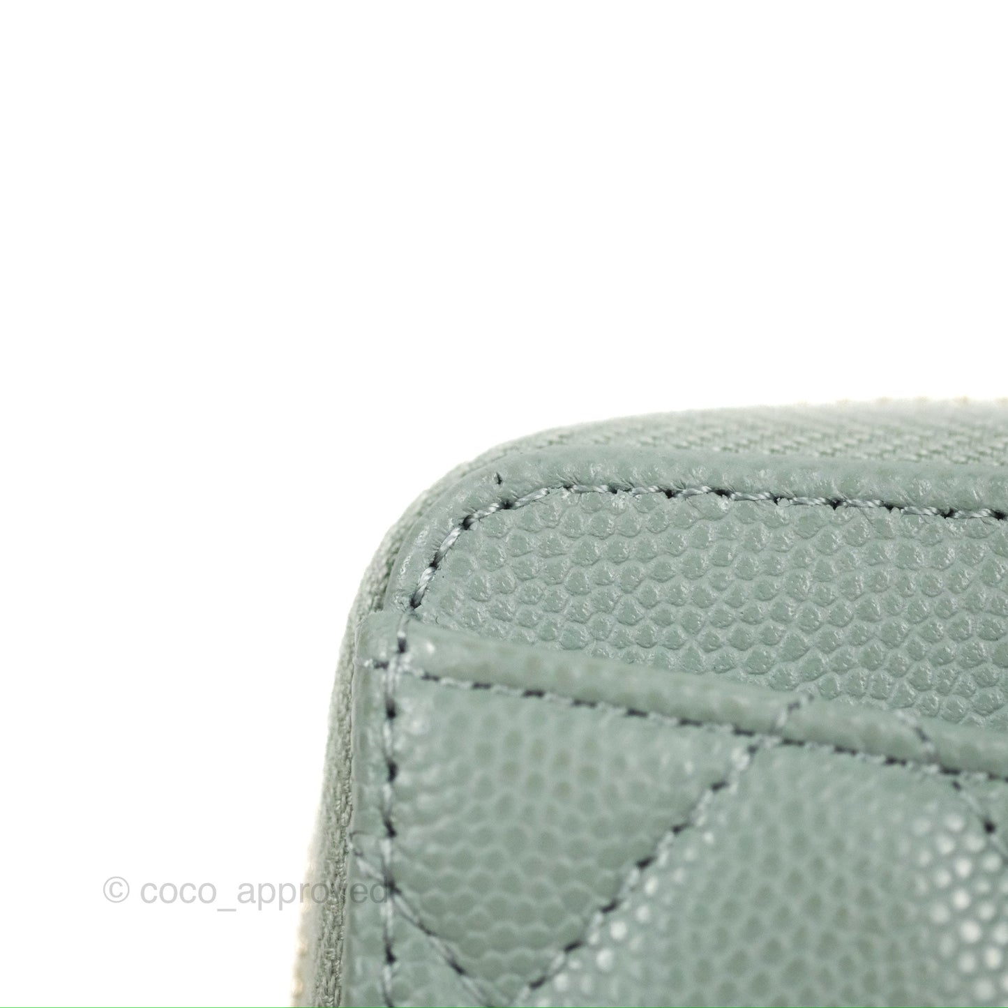 Chanel Classic Quilted Zipped Coin Purse Tiffany Green Caviar Gold Hardware
