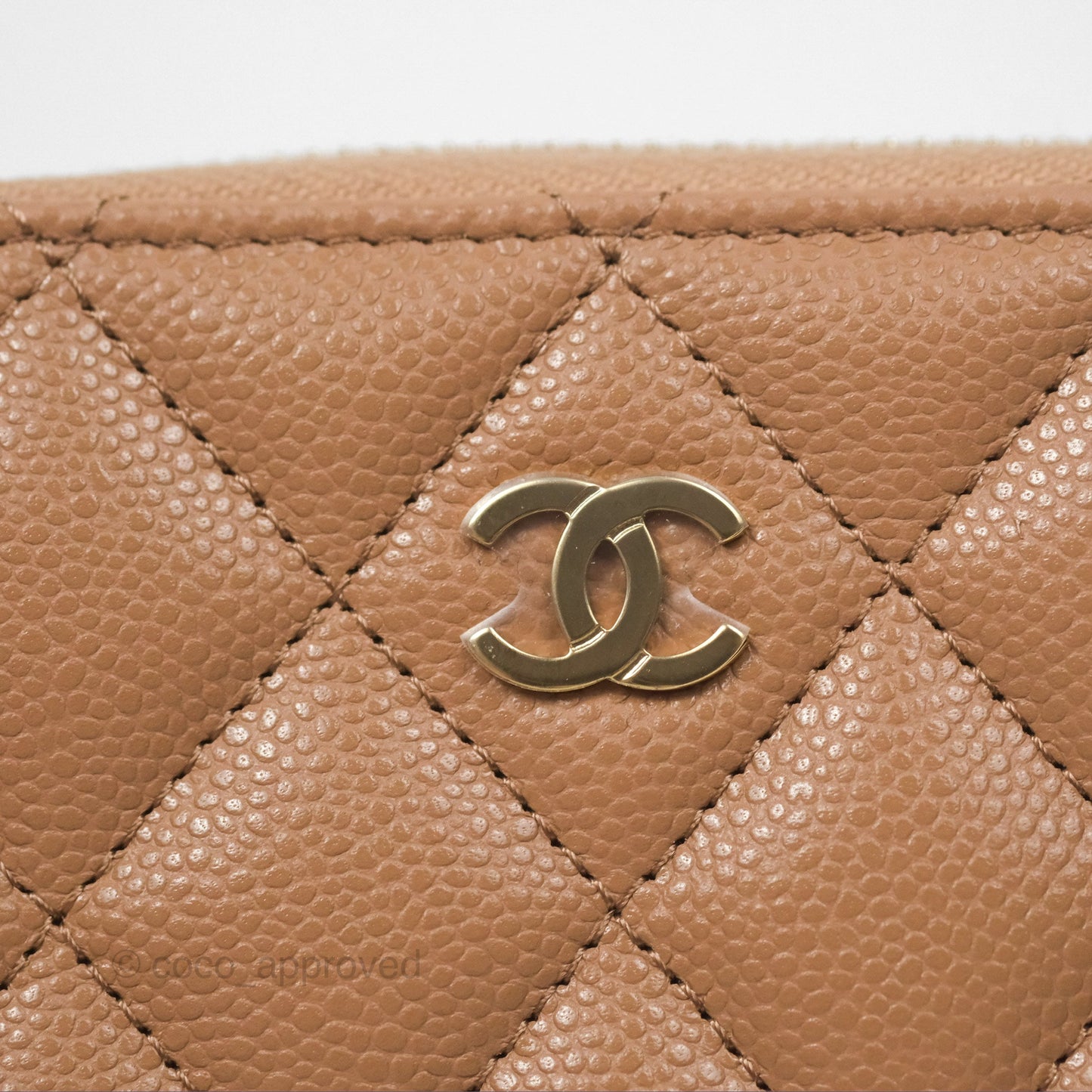 Chanel Classic Zipped Coin Purse Beige Caviar Gold Hardware