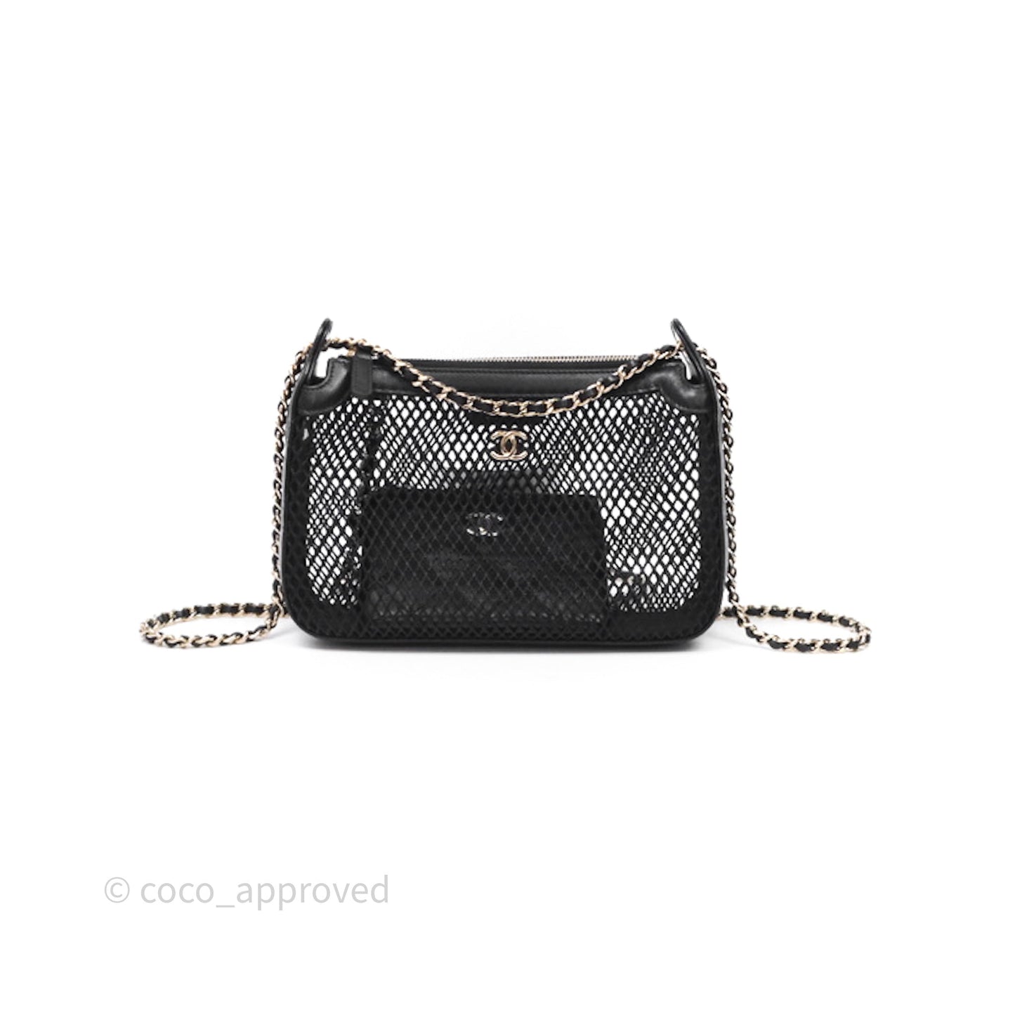Chanel Mesh Clutch With Chain Black Shiny Lambskin Gold Hardware