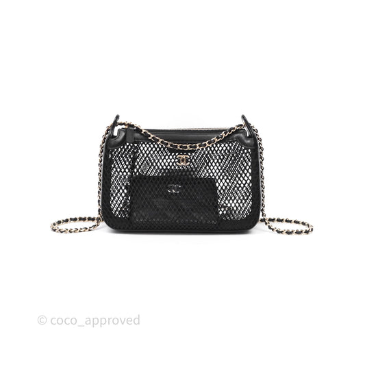 Chanel Mesh Clutch With Chain Black Shiny Lambskin Gold Hardware