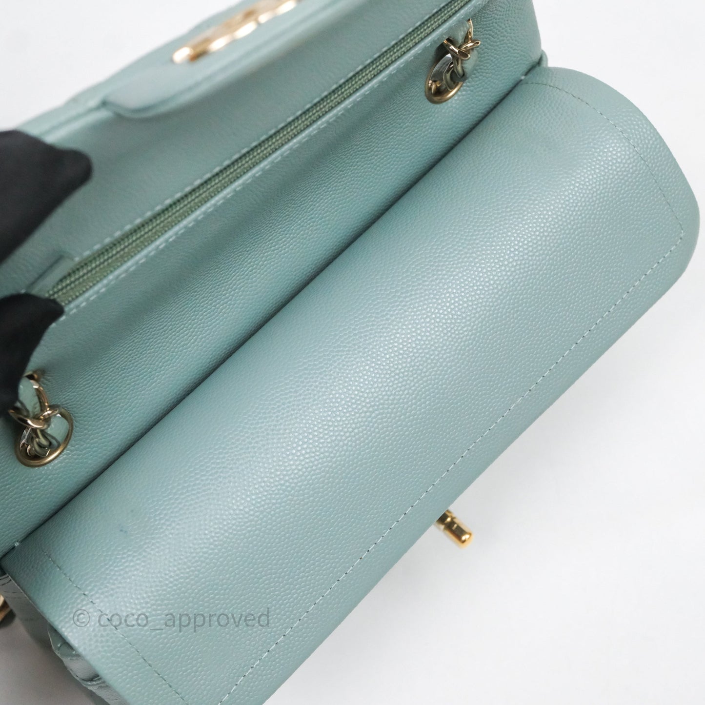 Chanel Small Quilted Classic Flap Tiffany Green Cavier Gold Hardware