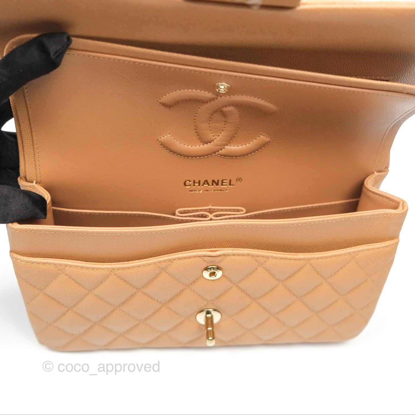 Chanel Classic M/L Medium Flap Quilted Beige Caviar Gold Hardware 23P