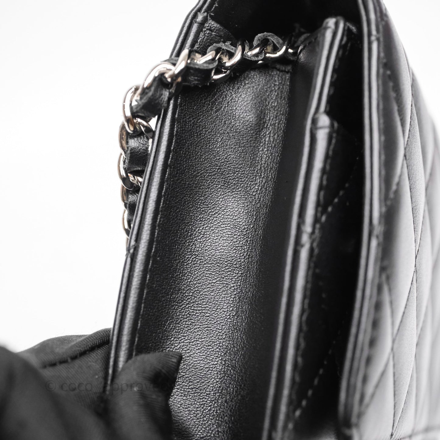 Chanel Cambon Line Wallet On Chain Black Lambskin Bag Silver Hardware