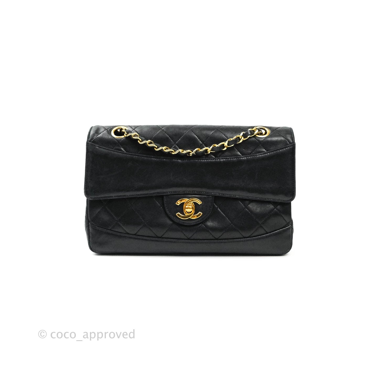 Chanel Vintage Flap Bag with Purse Pouch Black Lambskin 24K Gold Hardware