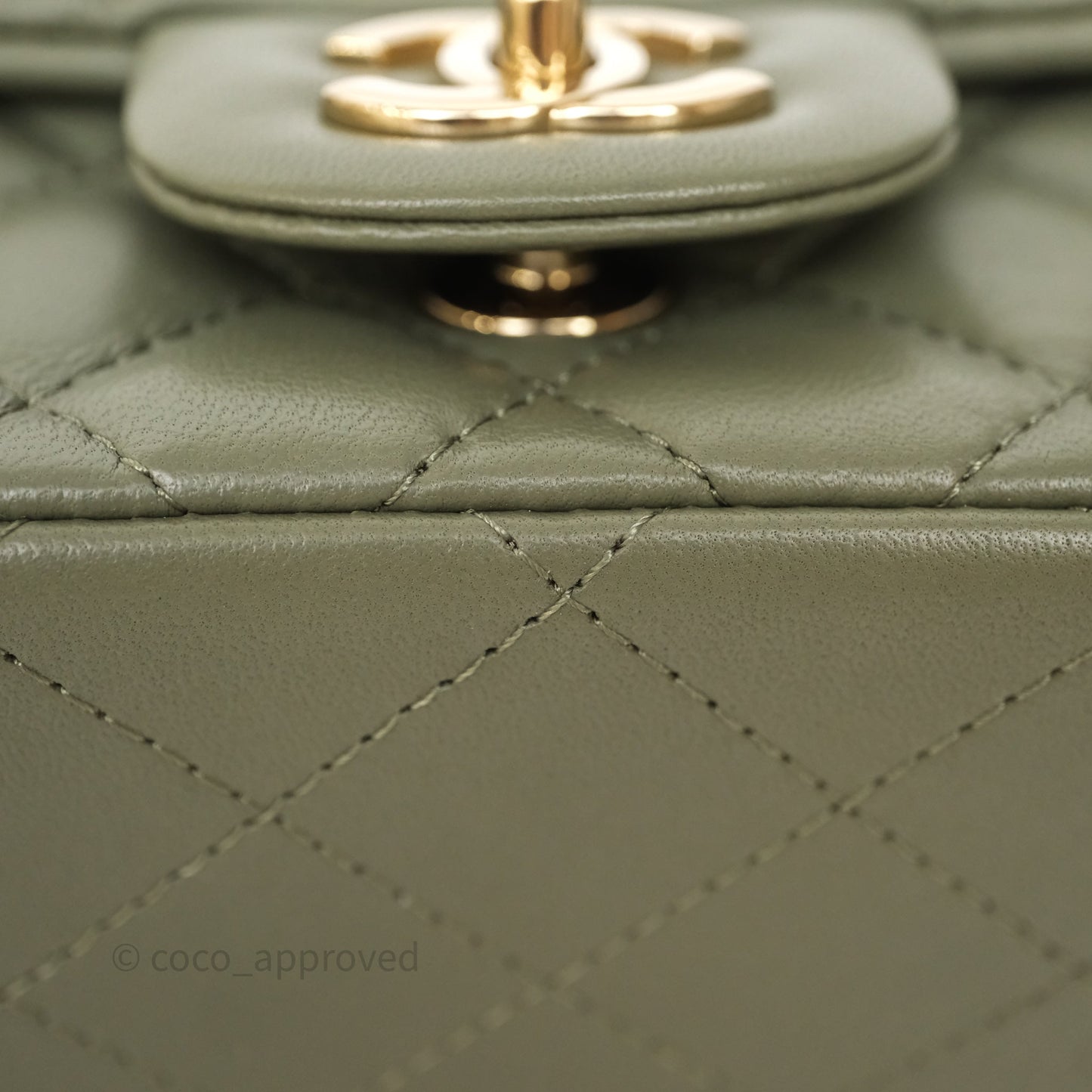 Chanel Quilted Mini Square Olive Green Lambskin Gold Hardware