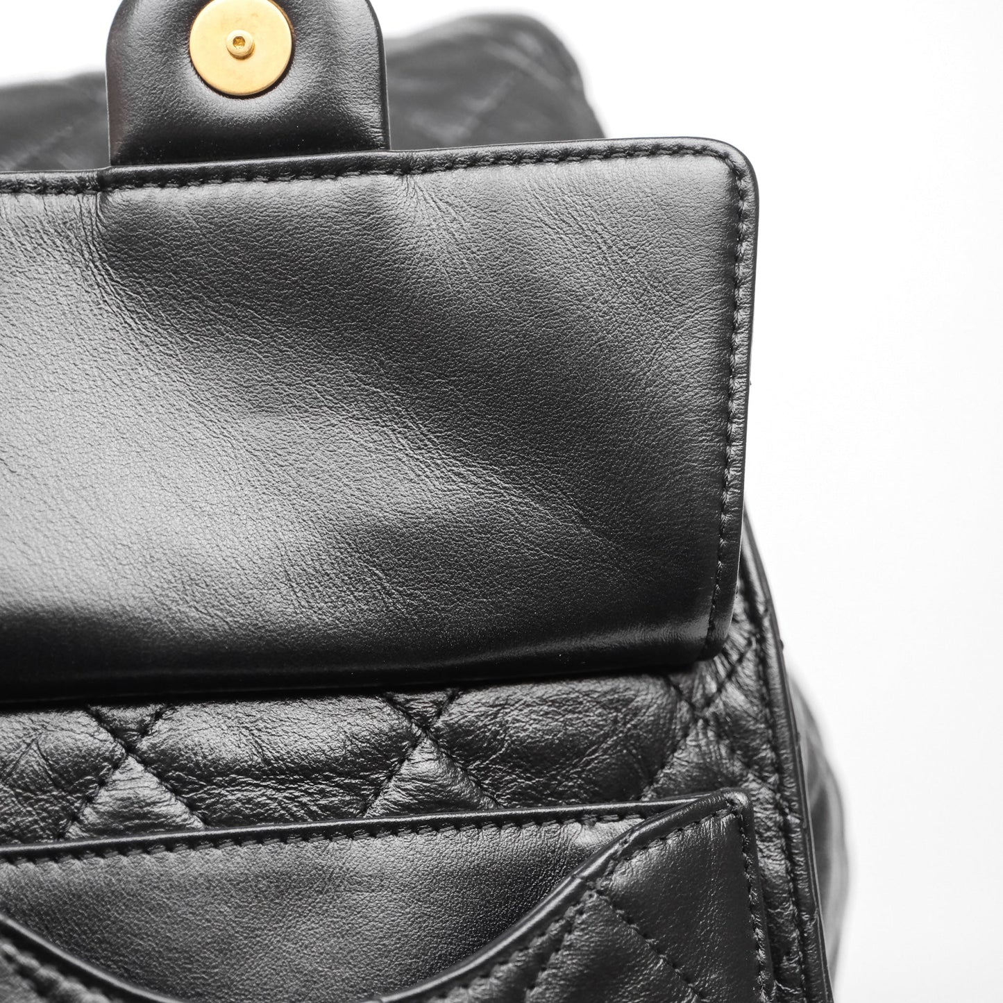 Chanel 25 Medium Black Crumpled Calfskin Aged Gold Hardware