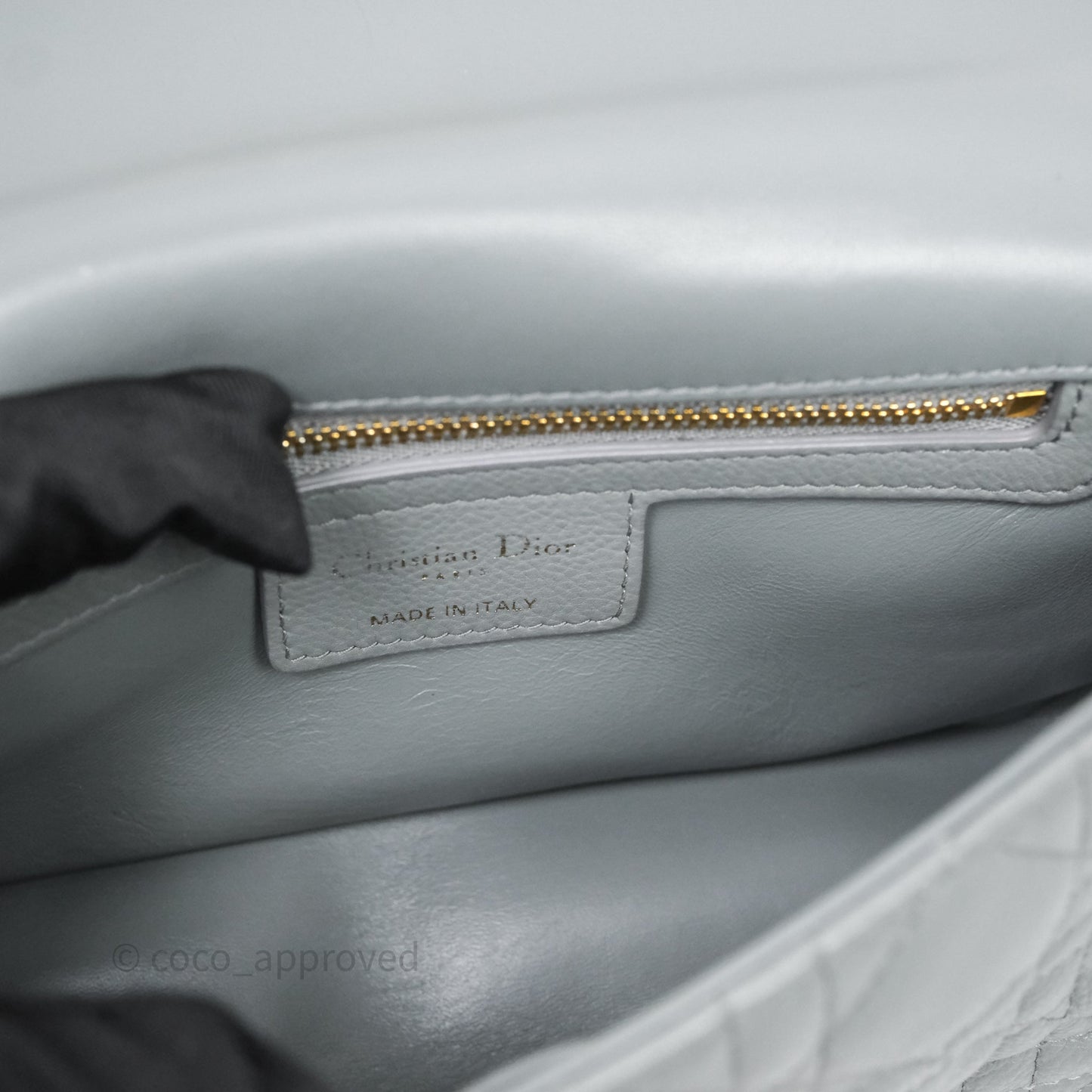 Christian Dior Small Caro Bag Stone Gray Supple Cannage Calfskin