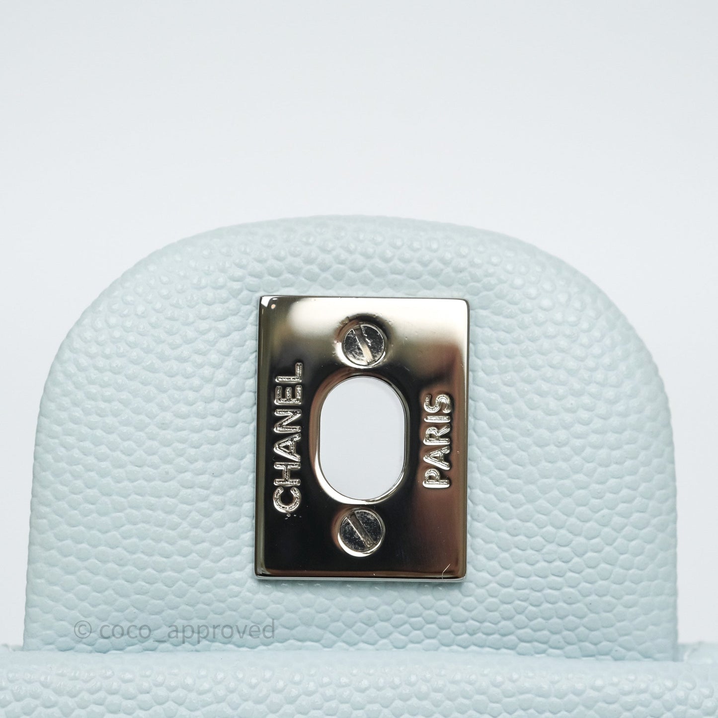Chanel Classic M/L Medium Flap Quilted Light Blue Caviar Silver Hardware 21K