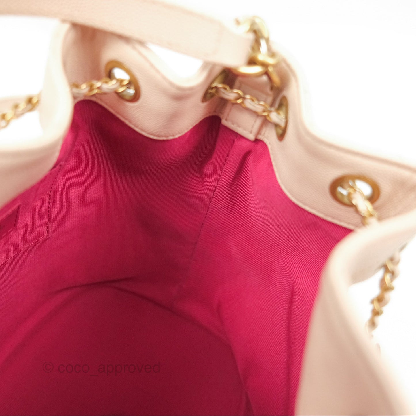 Chanel Quilted Top Handle Drawstring Bucket Bag Pink Caviar Aged Gold Hardware
