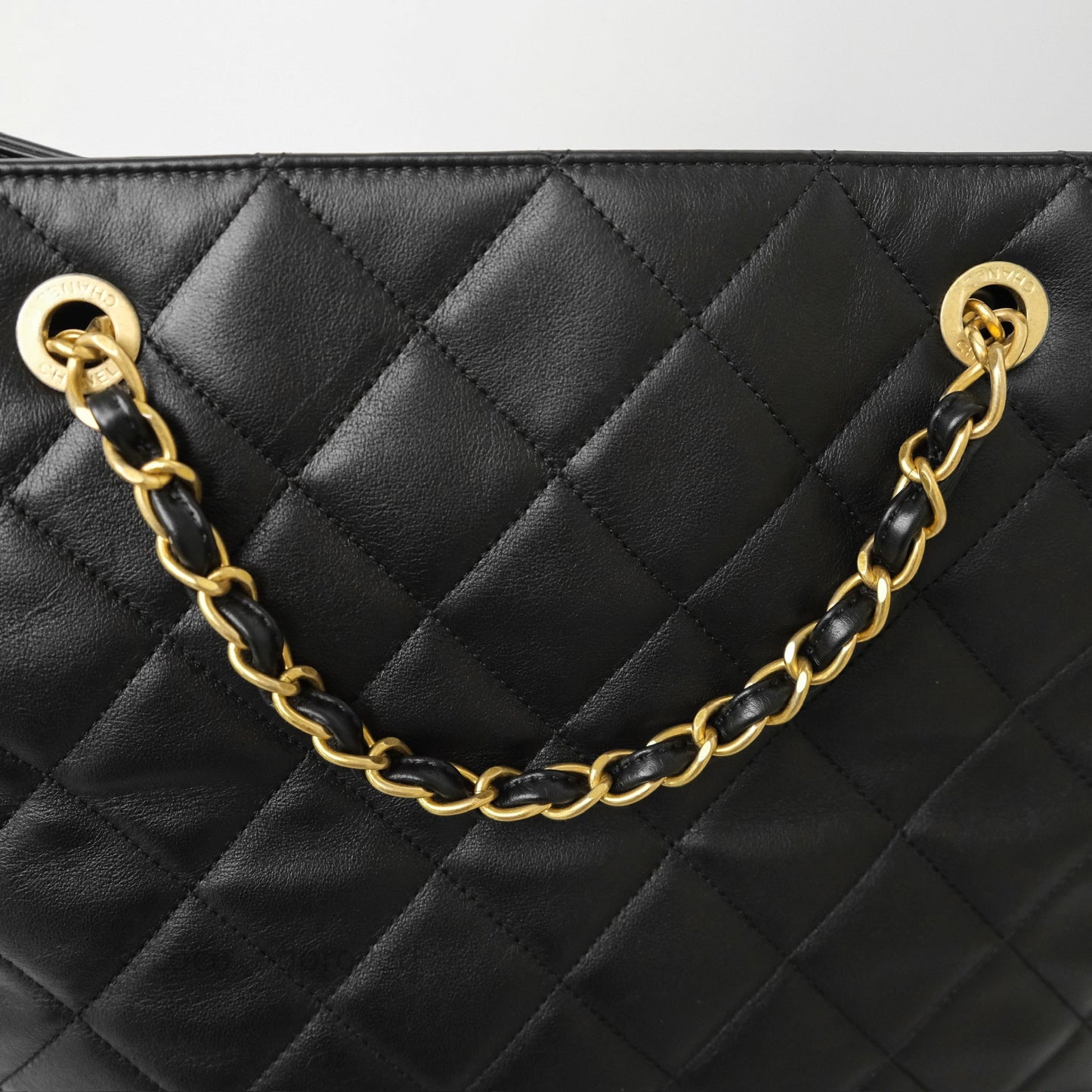 Chanel Stitched Large Shopping Bag Black Calfskin Aged Gold Hardware
