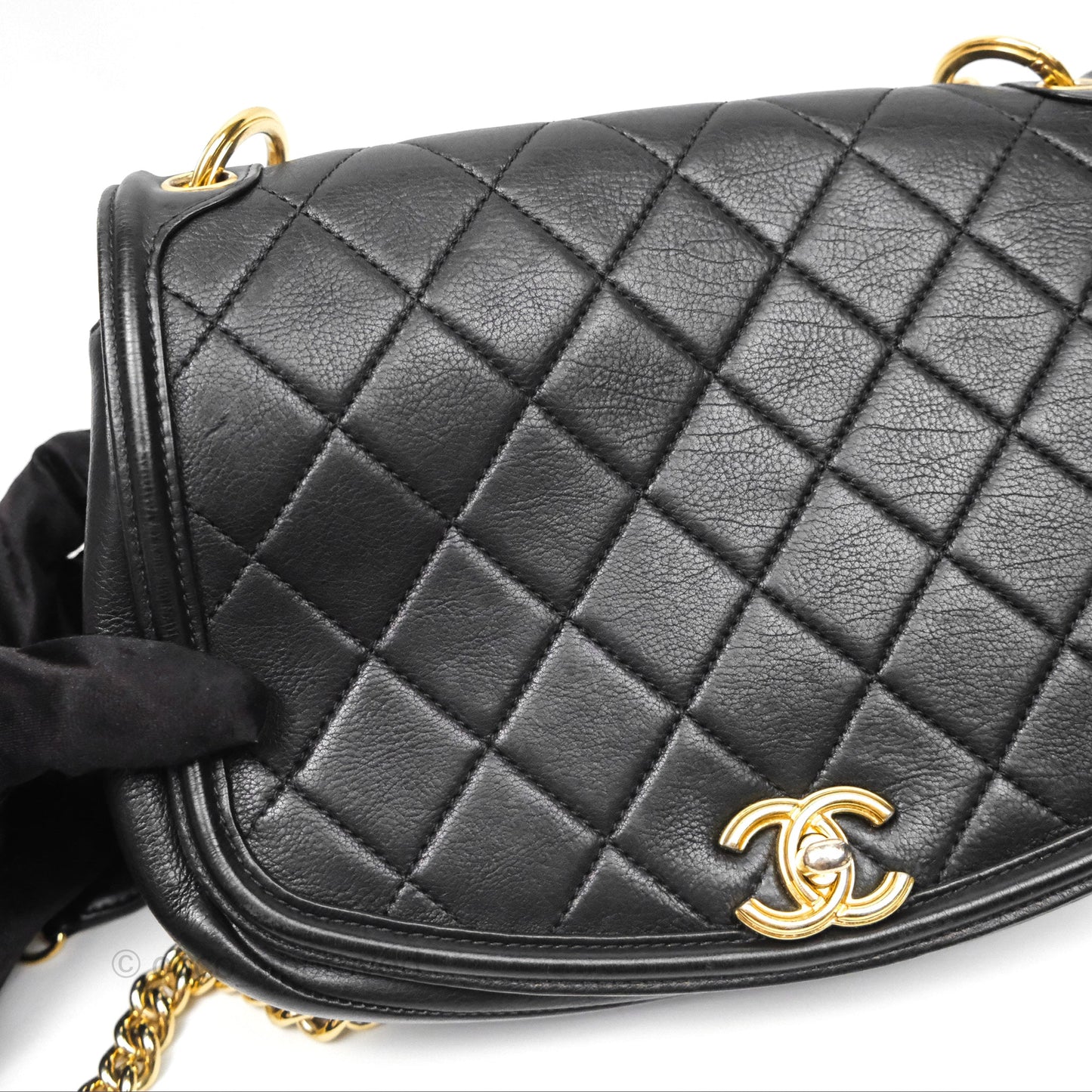 Chanel Small Underline Saddle Flap Bag Black Calfskin Gold Hardware