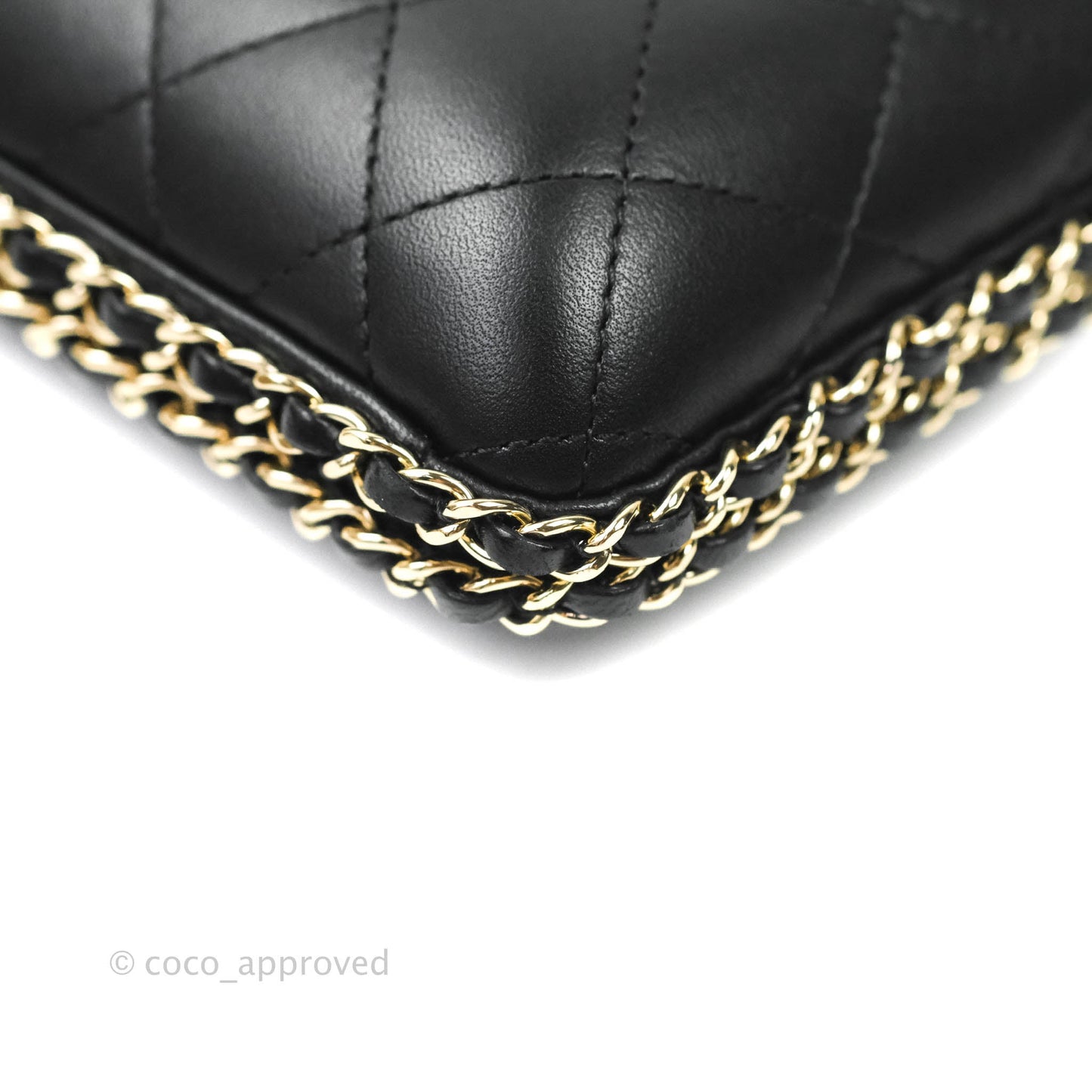 Chanel Quilted Chain Around Clutch Black Lambskin Gold Hardware