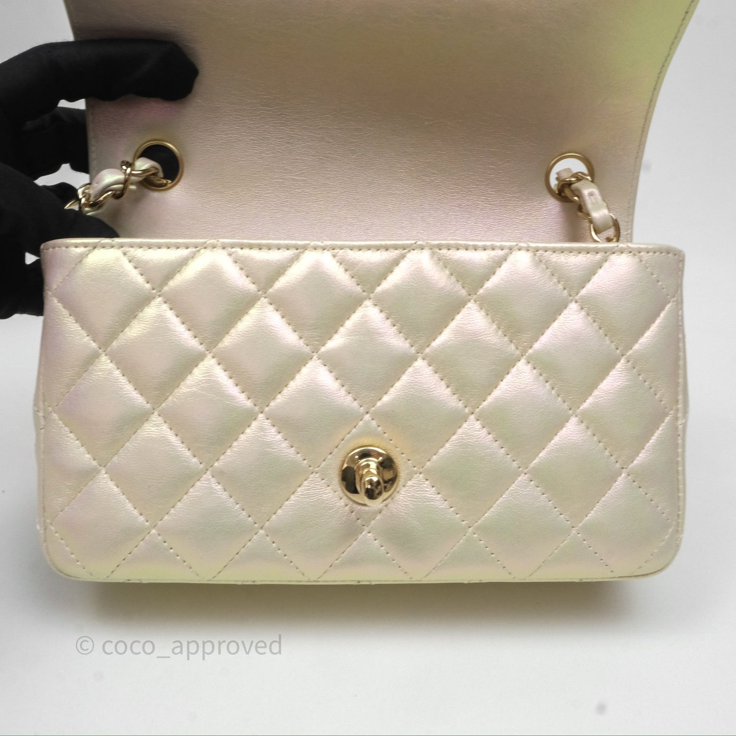 Chanel Mini Rectangular Quilted Iridescent Ivory Lambskin Gold Hardware 20B