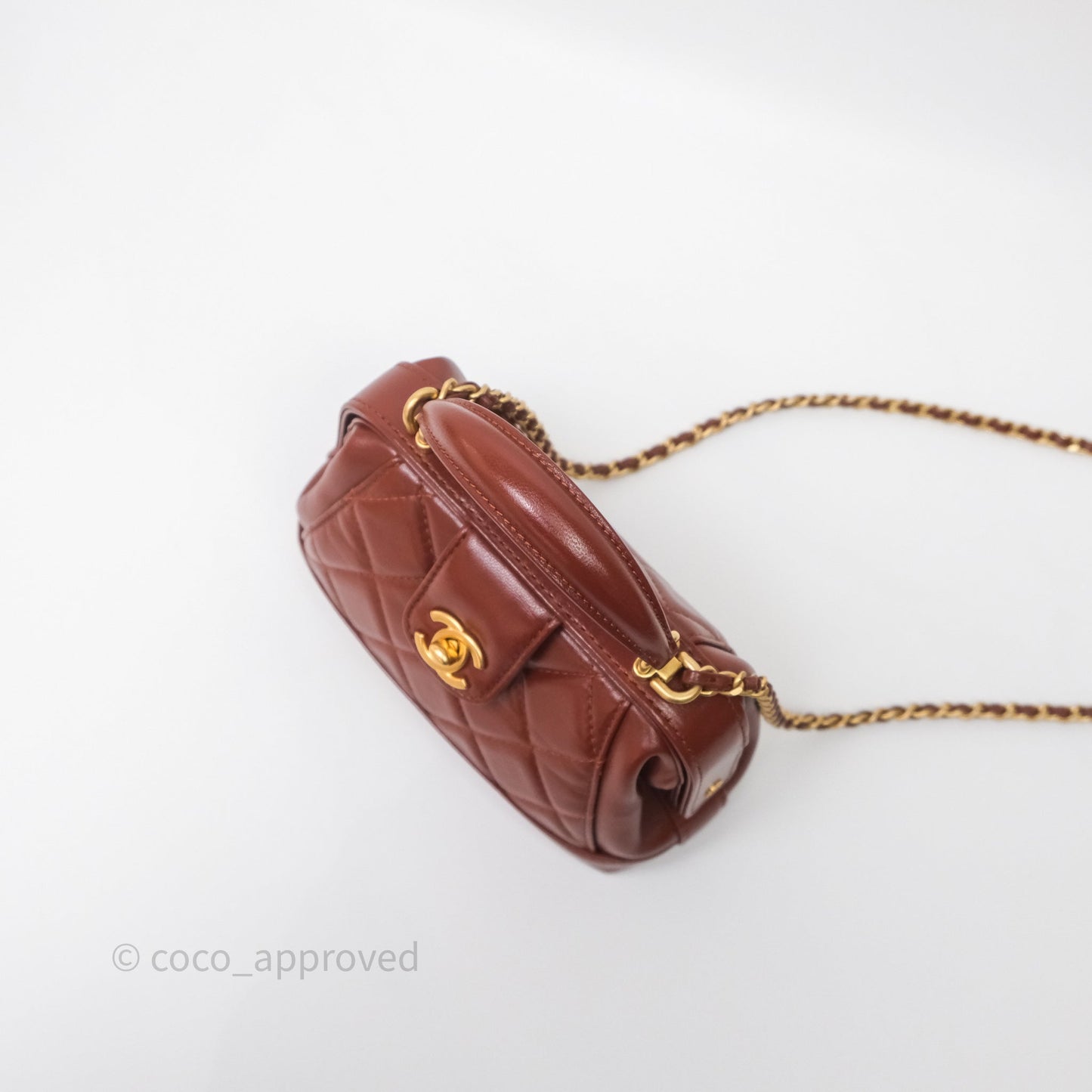 Chanel Mini Cocodoc Doctor Bag Quilted Brown Shiny Lambskin Aged Gold Hardware 24A