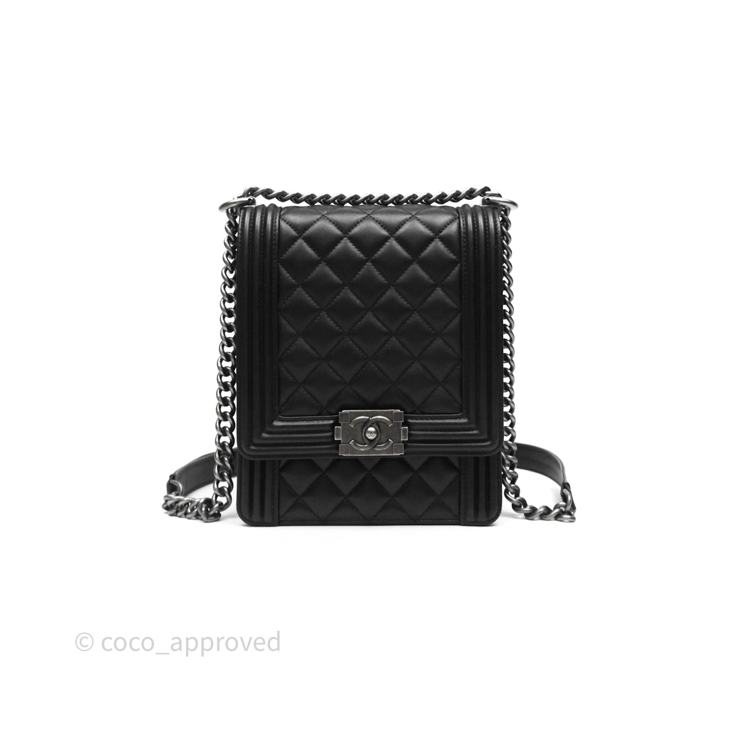 Chanel Quilted North South Boy Flap Black Calfskin Ruthenium Hardware
