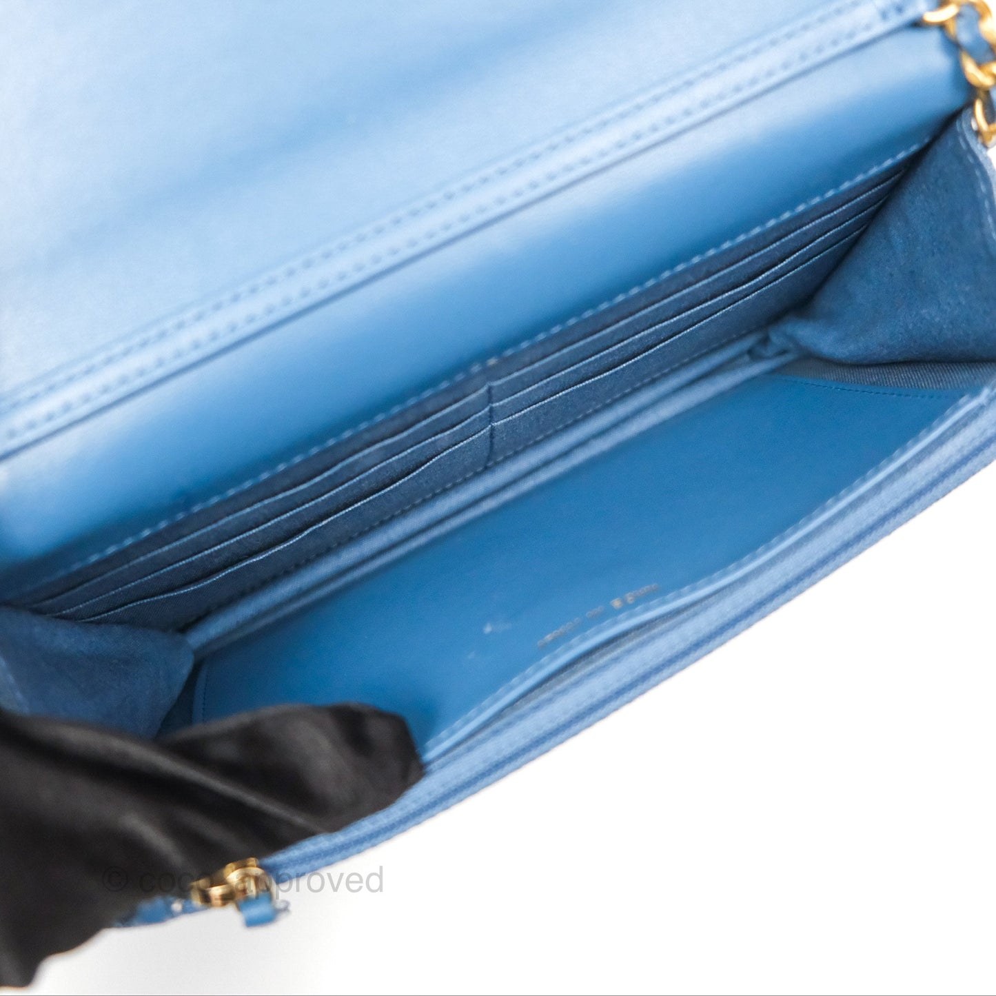 Chanel Quilted Pearl Crush Wallet on Chain WOC Denim Aged Gold Hardware