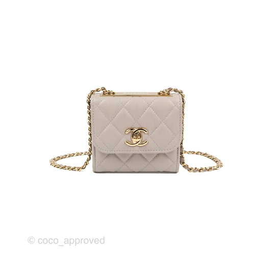 Chanel Mini Quilted Trendy CC Clutch With Chain Light Grey Lambskin Gold Hardware