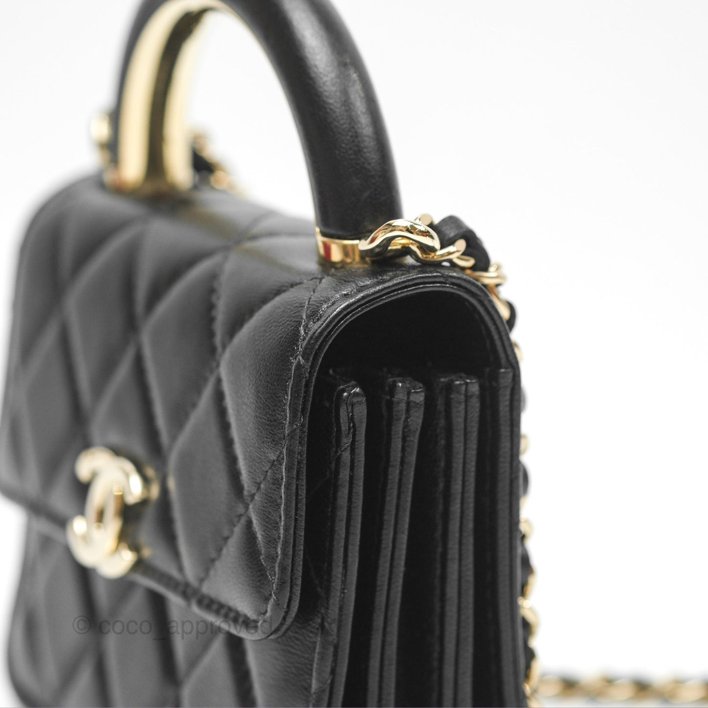 Chanel Top Handle Clutch with Chain Black Lambskin Gold Hardware 22A
