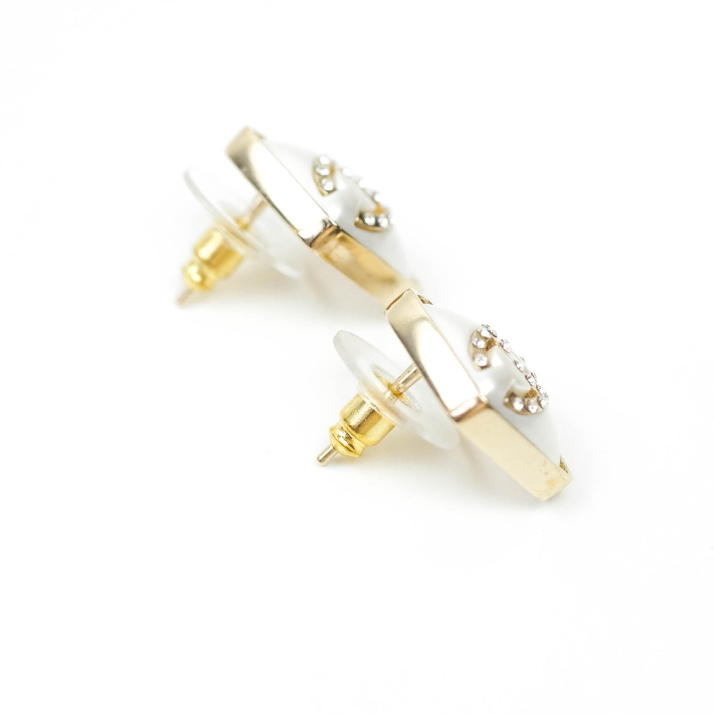 Chanel Diamond Shape CC Rhinestone Earrings Gold Tone 21P
