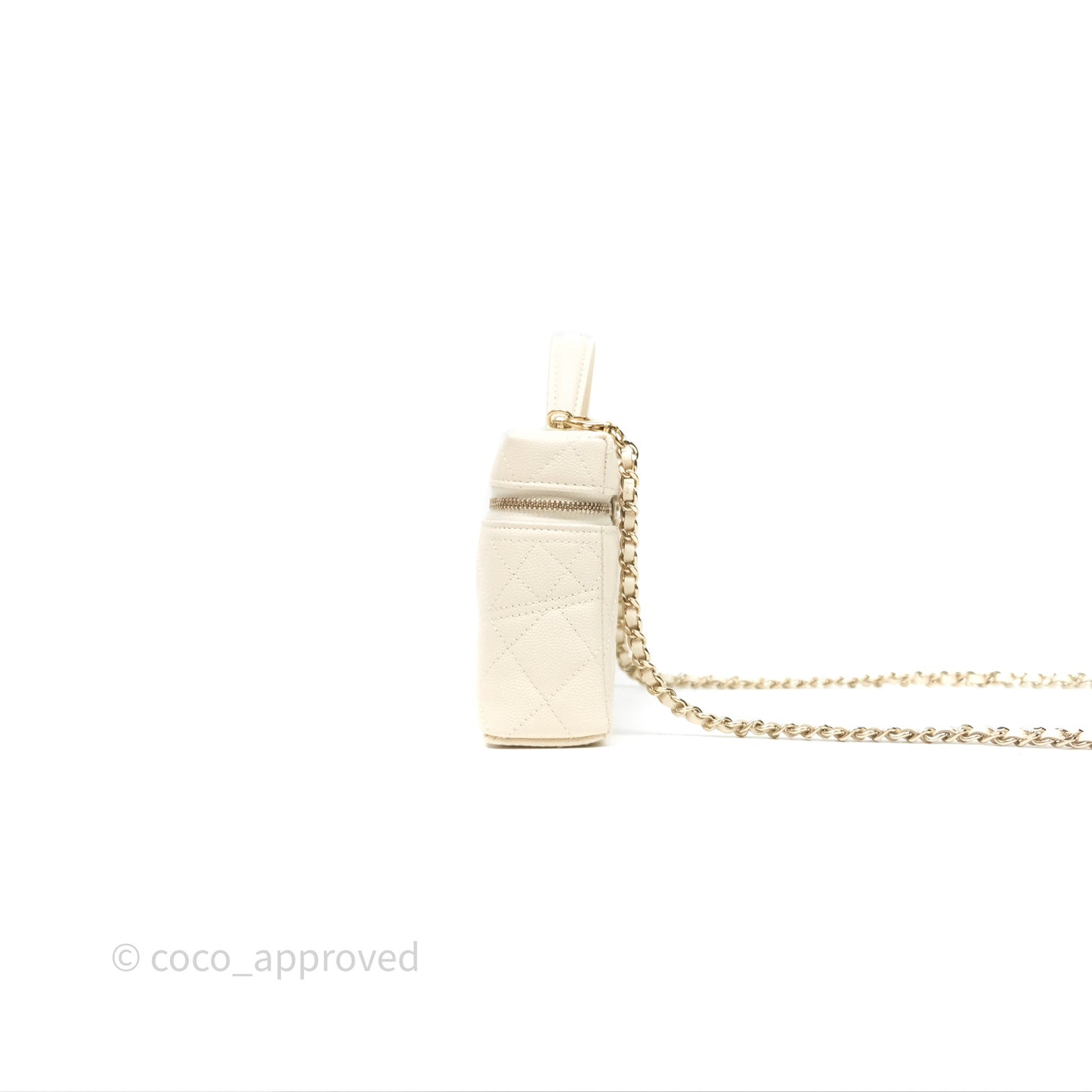 Chanel Top Handle Long Vanity with Chain Beige Caviar Gold Hardware 25C