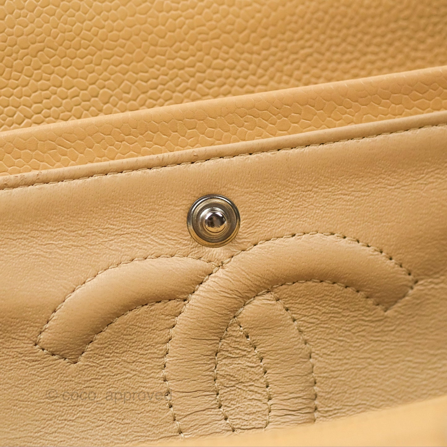 Chanel Classic M/L Medium Flap Quilted Beige Caviar Silver Hardware