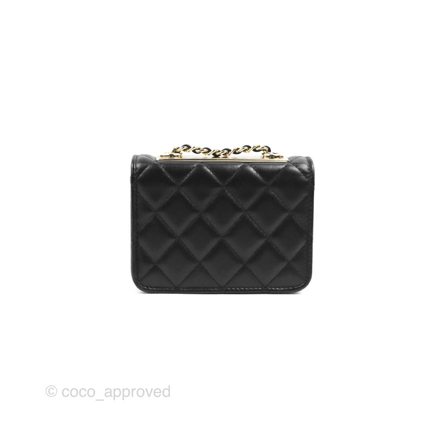 Chanel Mini Quilted Trendy CC Card Holder With Chain Black Lambskin Gold Hardware
