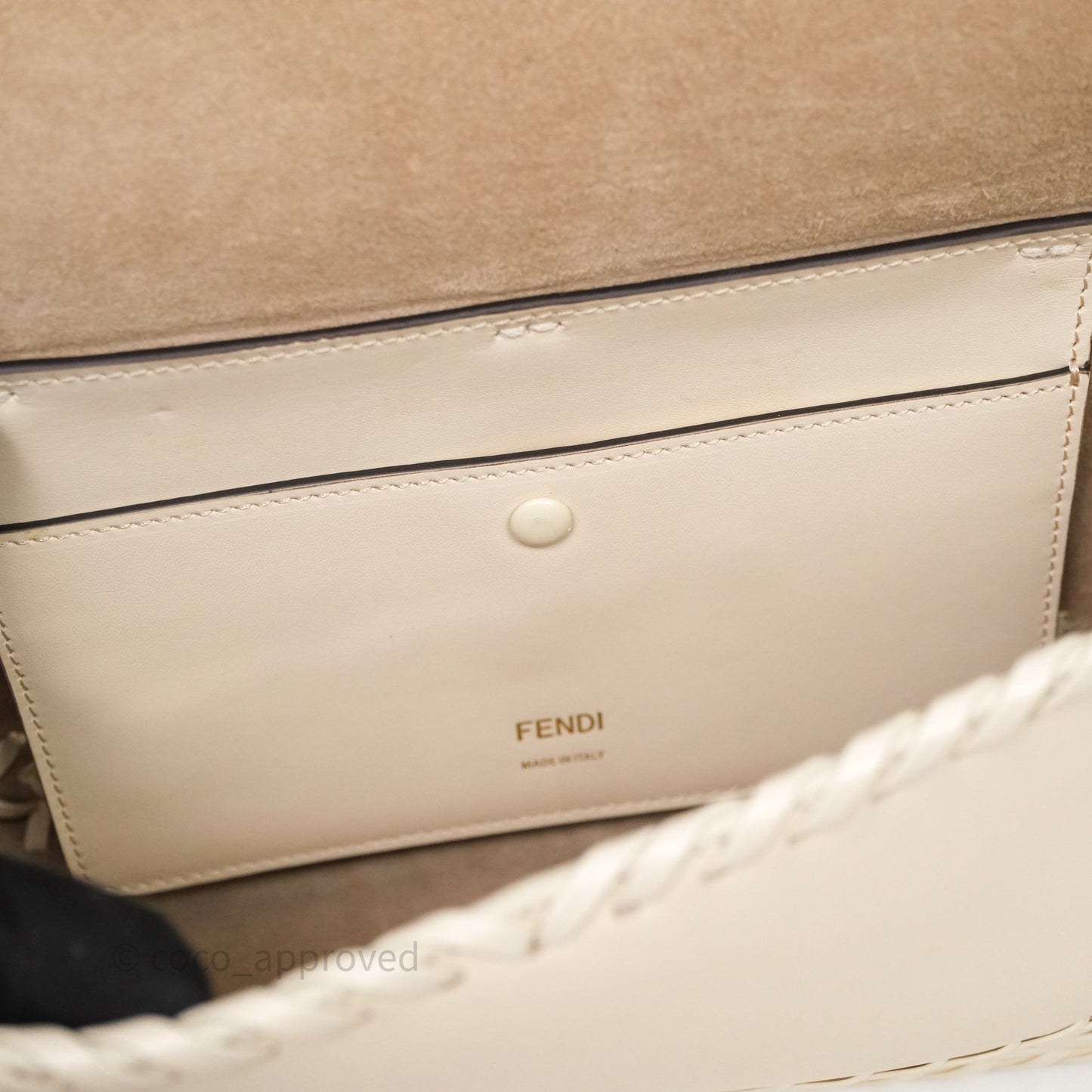 Fendi Braided Leather Baguette Bag Ivory Gold Hardware
