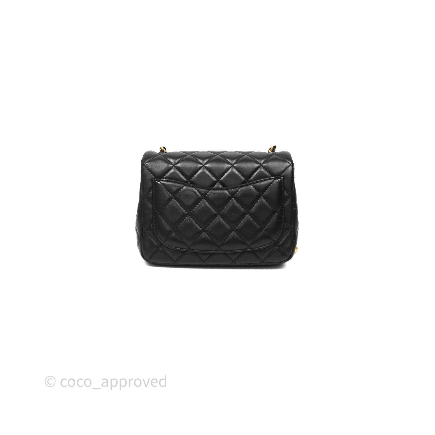 Chanel Pearl Crush Mini Square Quilted Black Lambskin Aged Gold Hardware