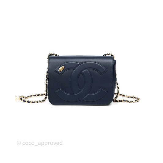 Chanel CC Mania Flap Bag Navy Lambskin Gold Hardware