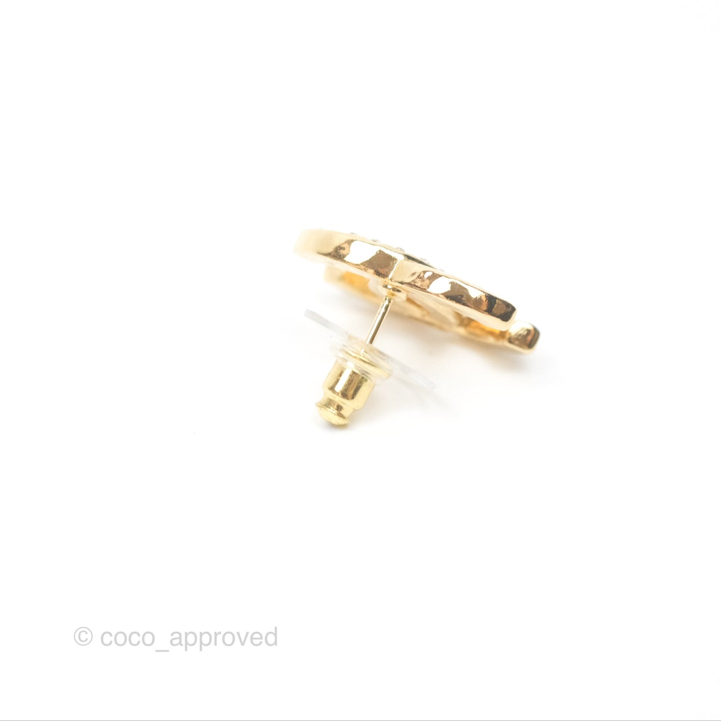 Chanel Crystal CC Earrings Gold Tone 24P