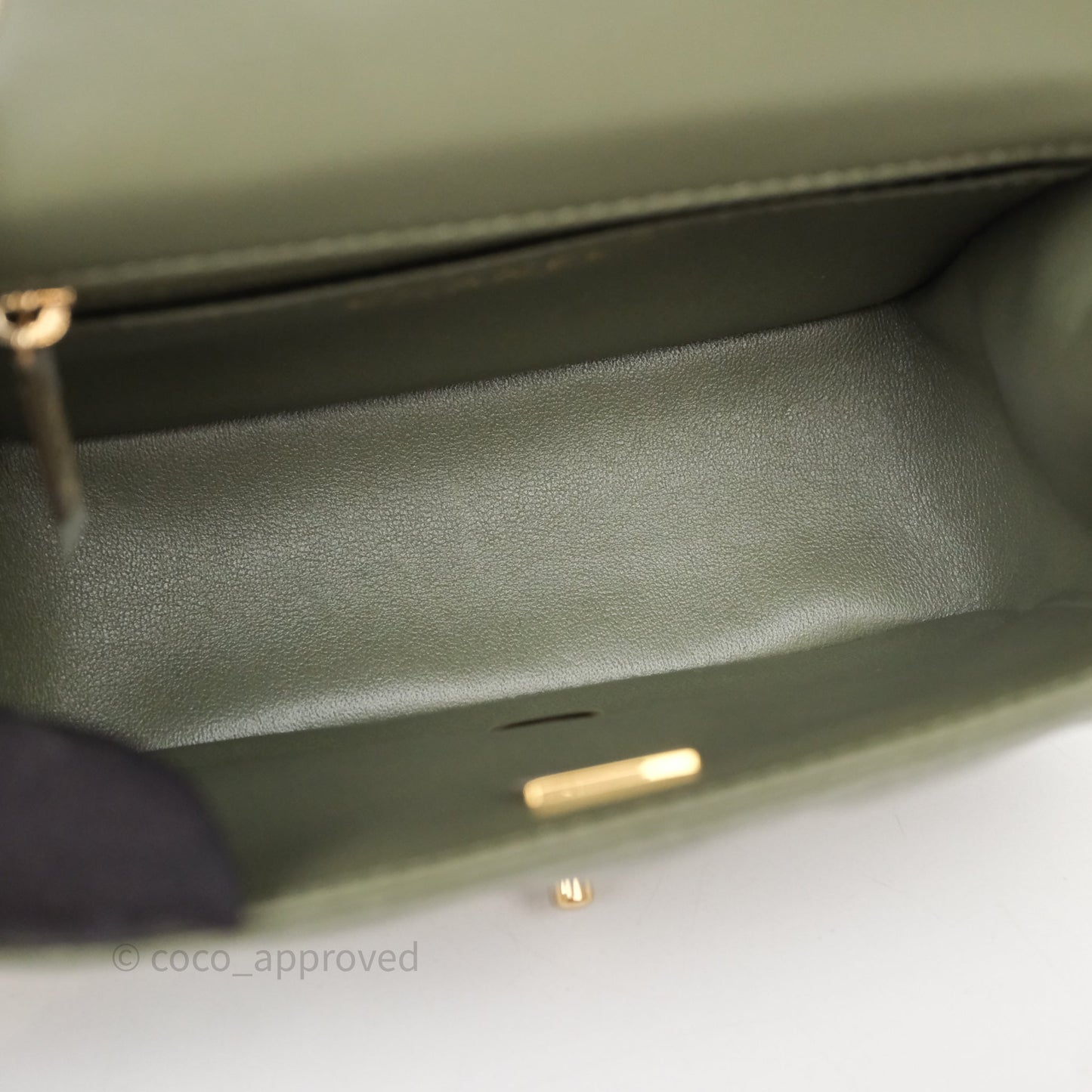 Chanel Quilted Mini Square Olive Green Lambskin Gold Hardware