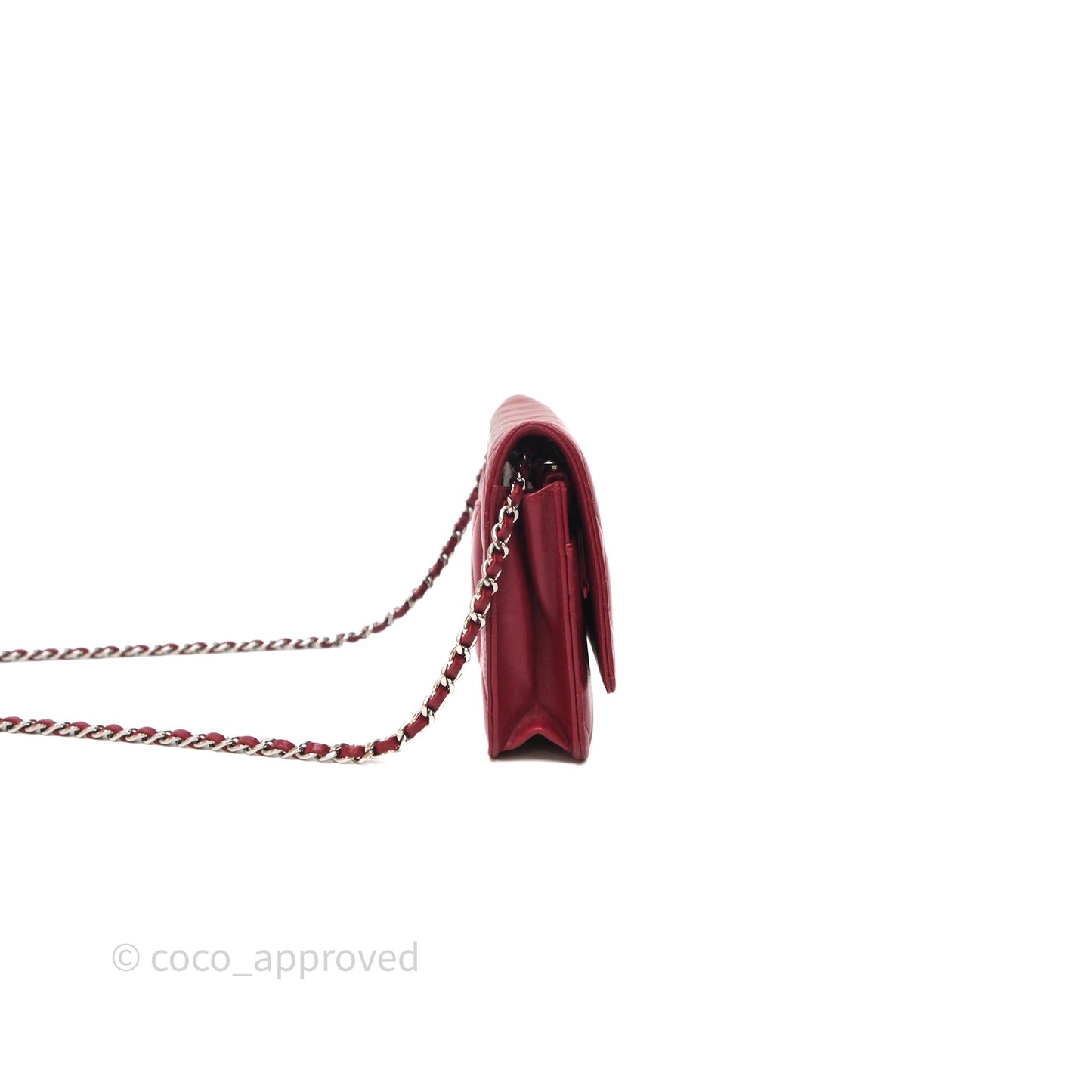 Chanel Quilted Wallet on Chain WOC Red Lambskin Silver Hardware