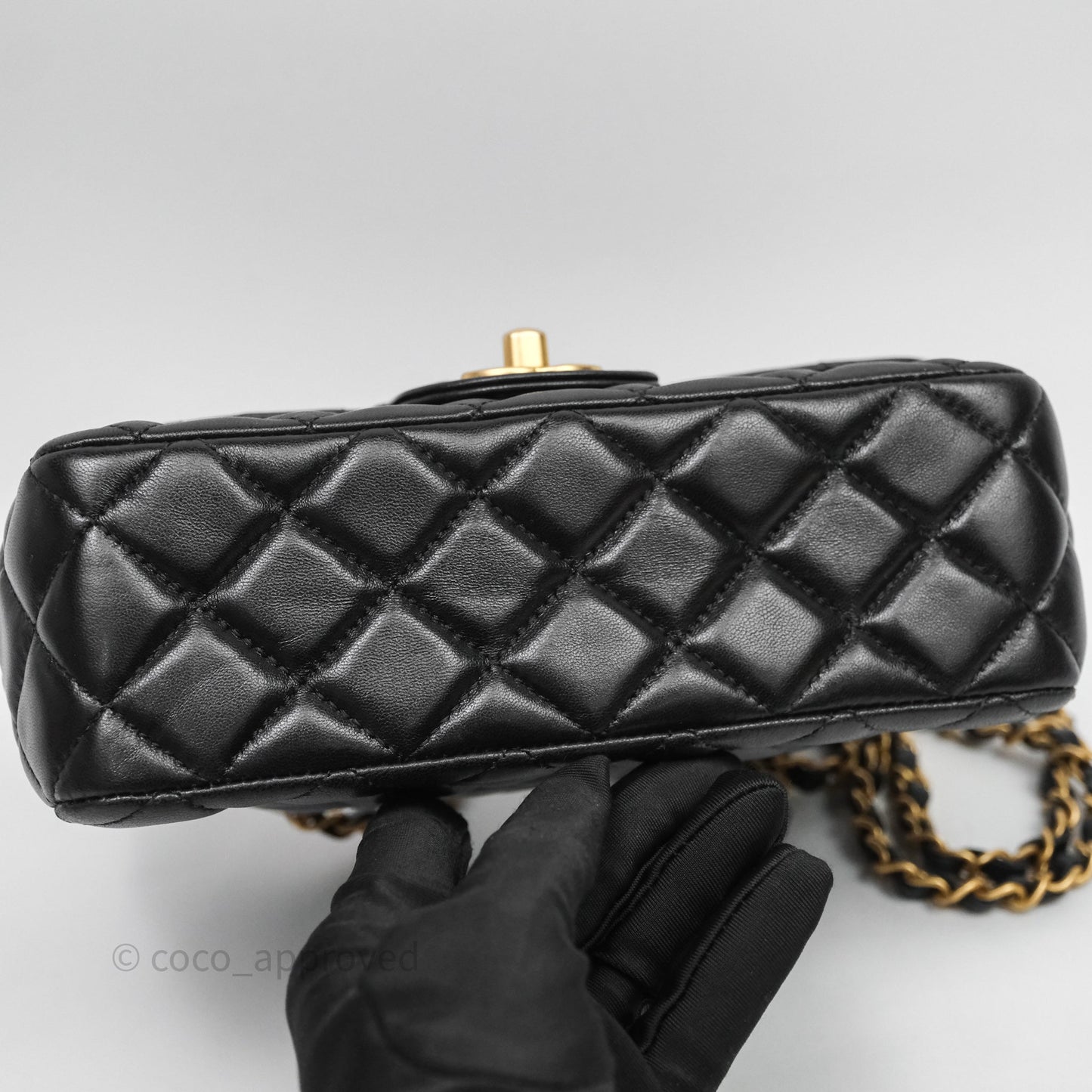 Chanel Top Handle Mini Rectangular Flap Bag Black Lambskin Aged Gold Hardware