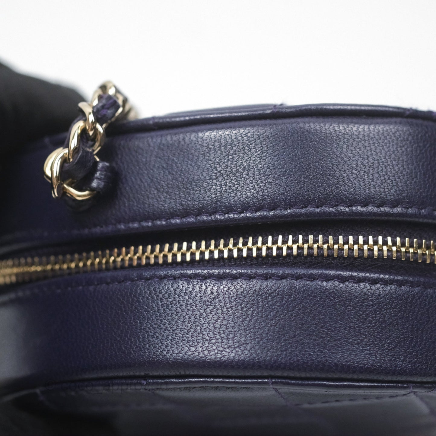 Chanel Quilted Round Clutch with Chain Dark Purple Calfskin Gold Hardware