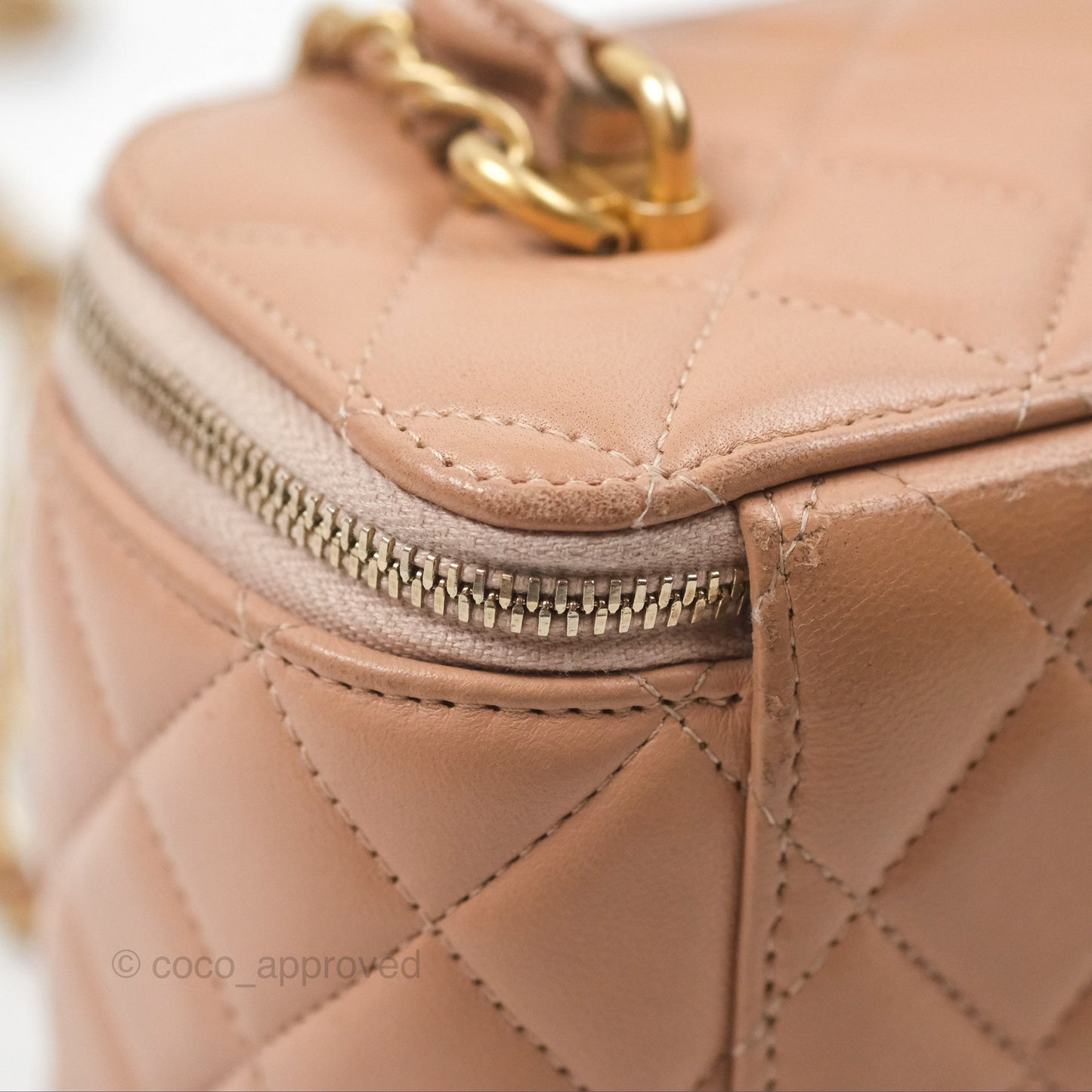 Chanel Vanity Rectangular Top Handle Beige Lambskin Aged Gold Hardware