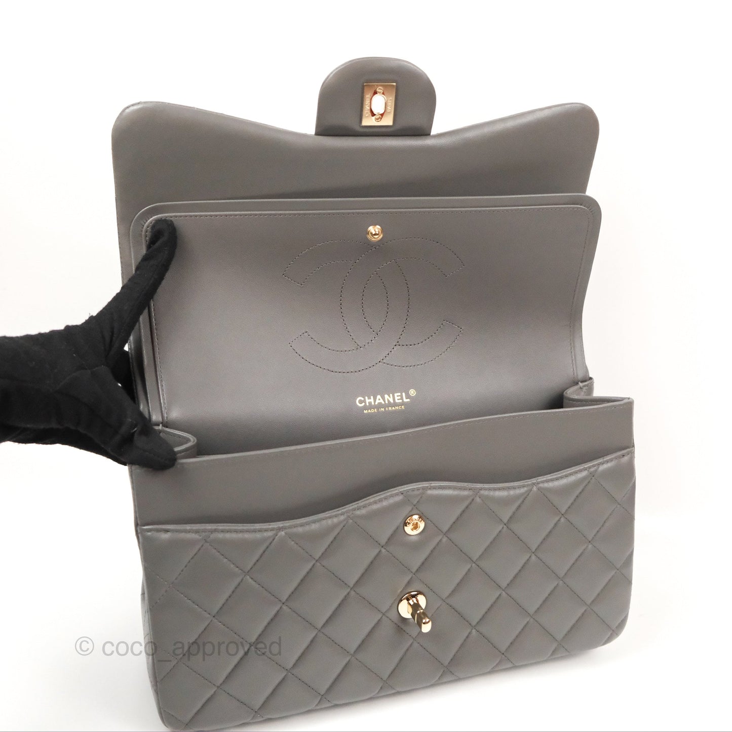 Chanel Jumbo Double Flap Dark Grey Lambskin Gold Hardware⁣⁣