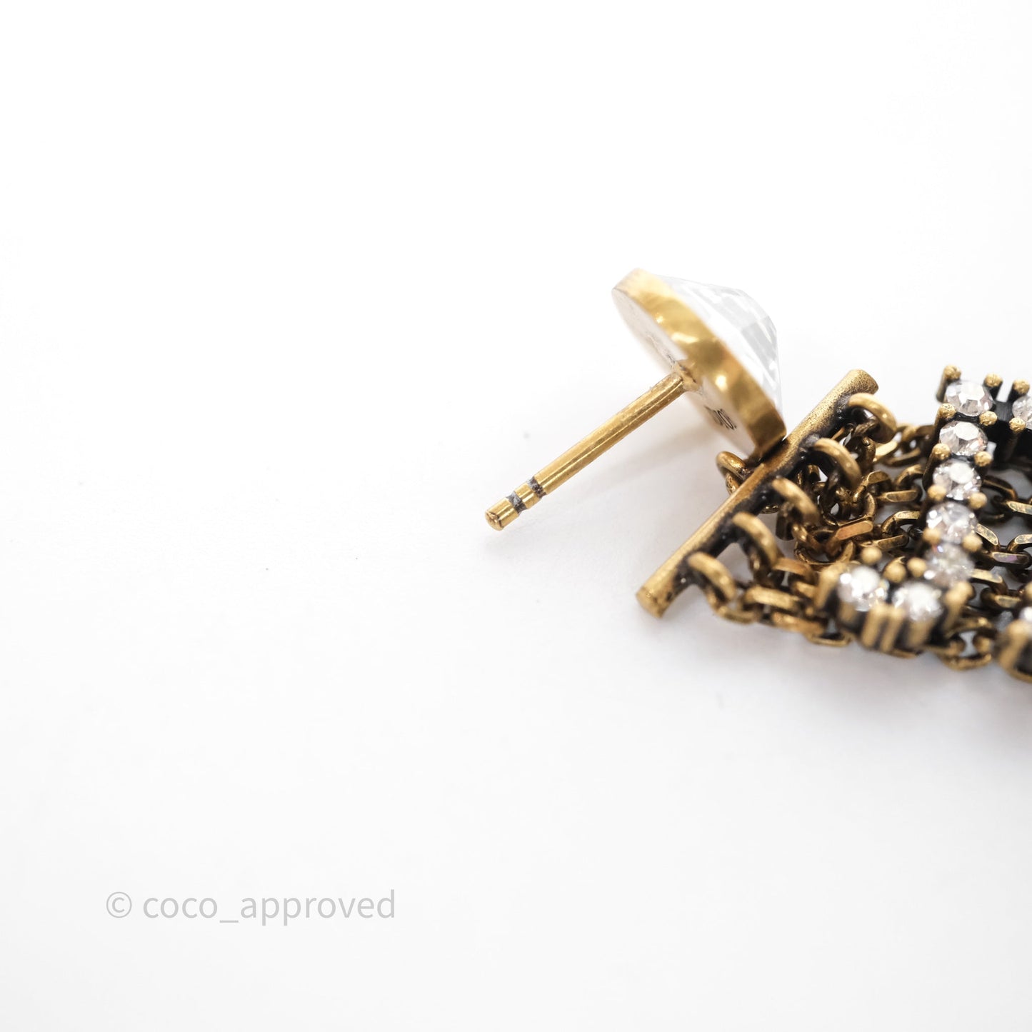 Christian Dior Crystal J'Adior Dangle Chain Earrings Gold Tone