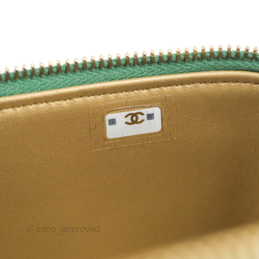 Chanel Vanity with Pearl Crush Chain Green Lambskin Aged Gold Hardware