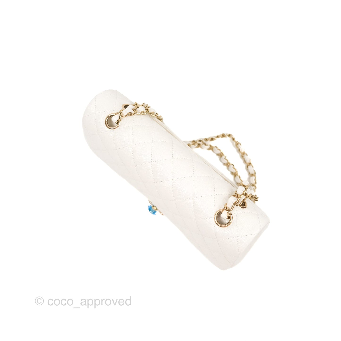 Chanel Classic M/L Medium Flap Quilted White Caviar Gold Hardware