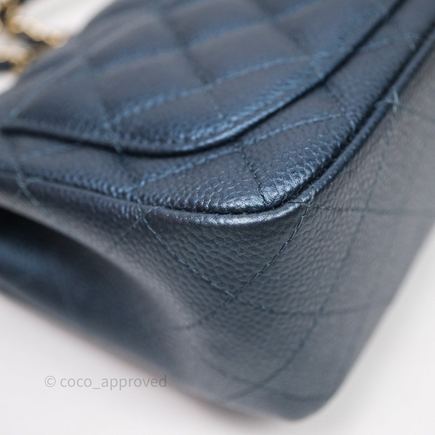 Chanel Quilted Mini Square Iridescent Navy Caviar Gold Hardware
