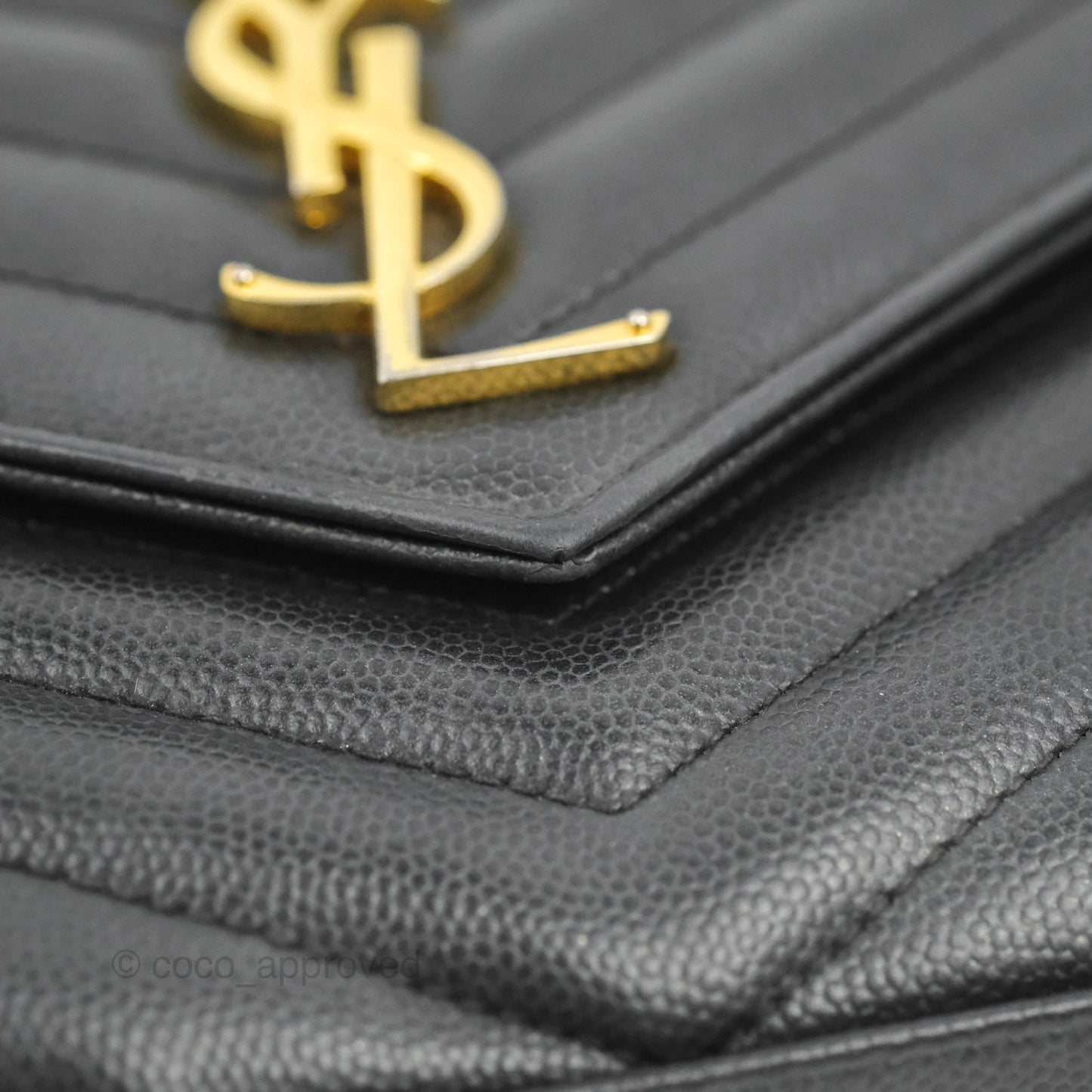Saint Laurent Wallet on Chain WOC Black Grained Leather Gold Hardware