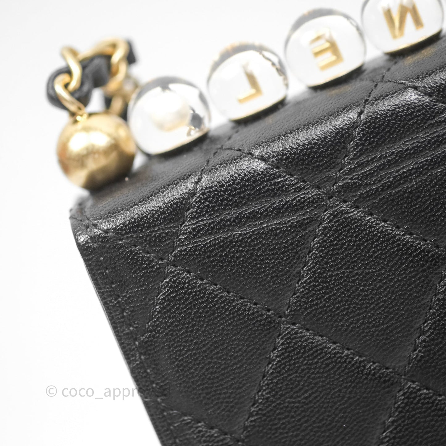 Chanel Quilted Chic Logo Pearls Flap Black Goatskin Aged Gold Hardware