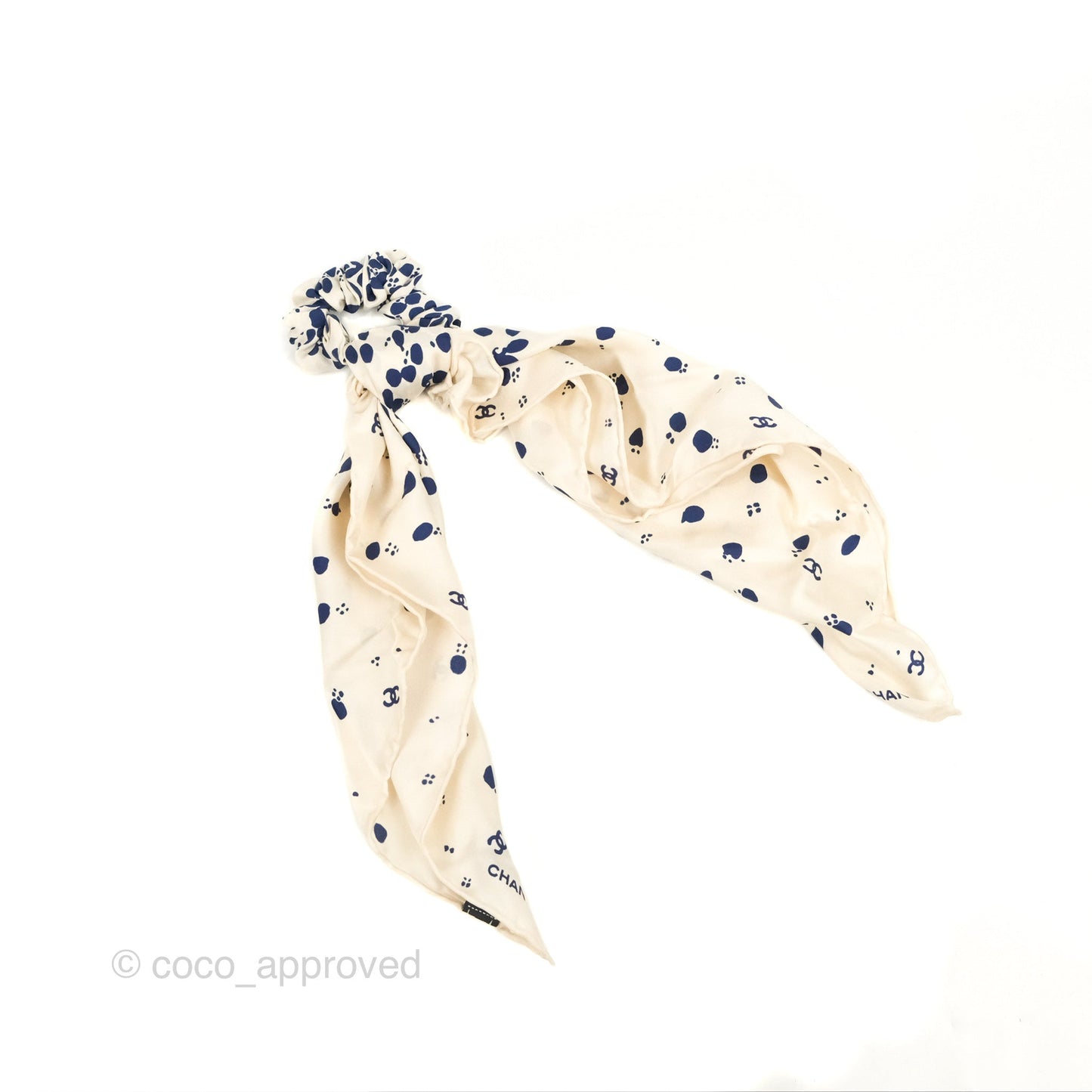 Chanel Silk Scarf Hair Accessory Ivory Navy