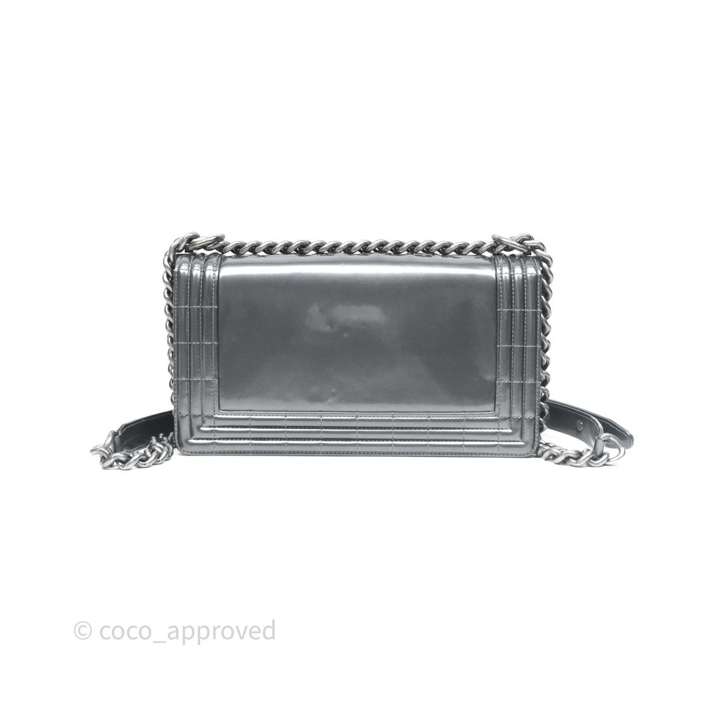 Chanel Medium Boy Metallic Dark Grey Iridescent Glazed Calfskin Ruthenium Hardware