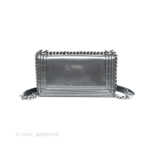 Chanel Medium Boy Metallic Dark Grey Iridescent Glazed Calfskin Ruthenium Hardware