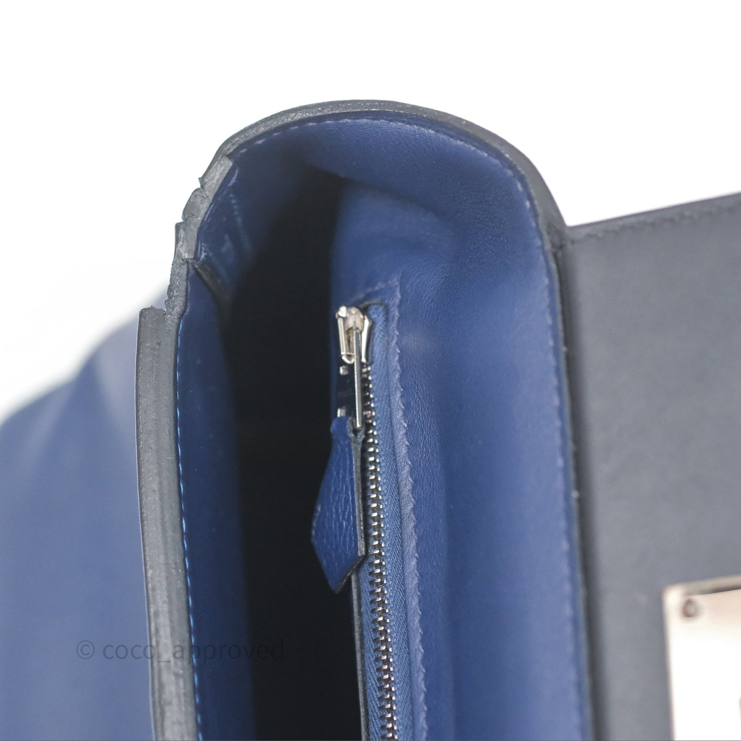 Hermès 24/24 21 Mini Bleu Saphir 73/ Bleu Indigo 76/ Bleu France 71 Evercolor/ Swift Palladium Hardware