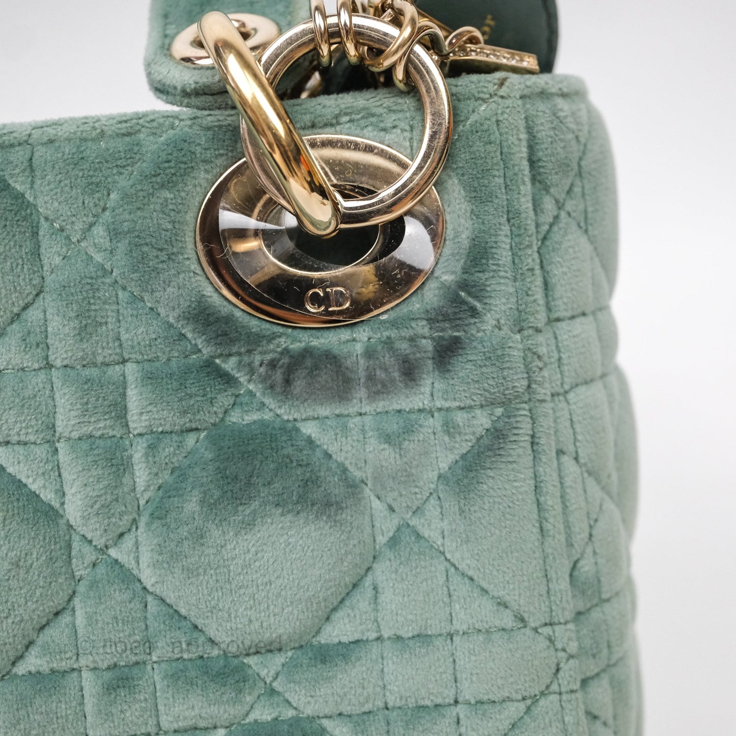 Christian Dior Mini Lady Dior Green Suede Cannage Gold Hardware