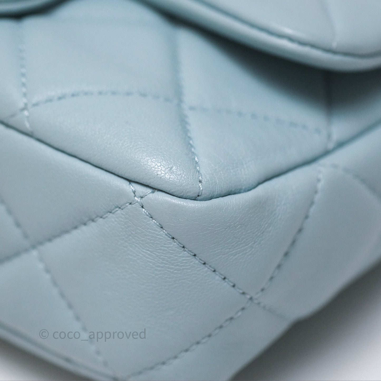 Chanel Quilted Enamel Pending CC Mini Square Flap Baby Blue Lambskin 22P