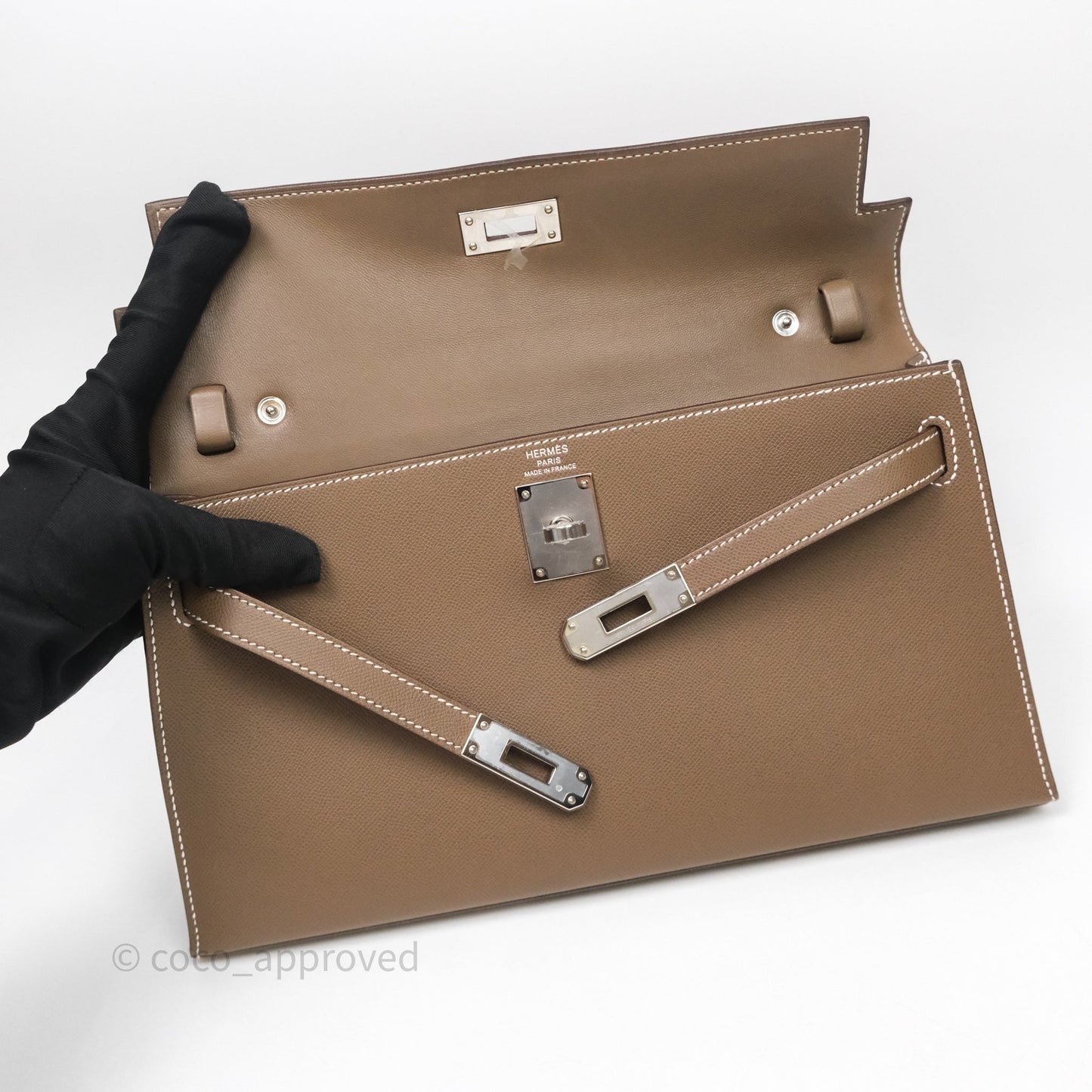Hermes Kelly Elan Etoupe Madame Palladium Hardware