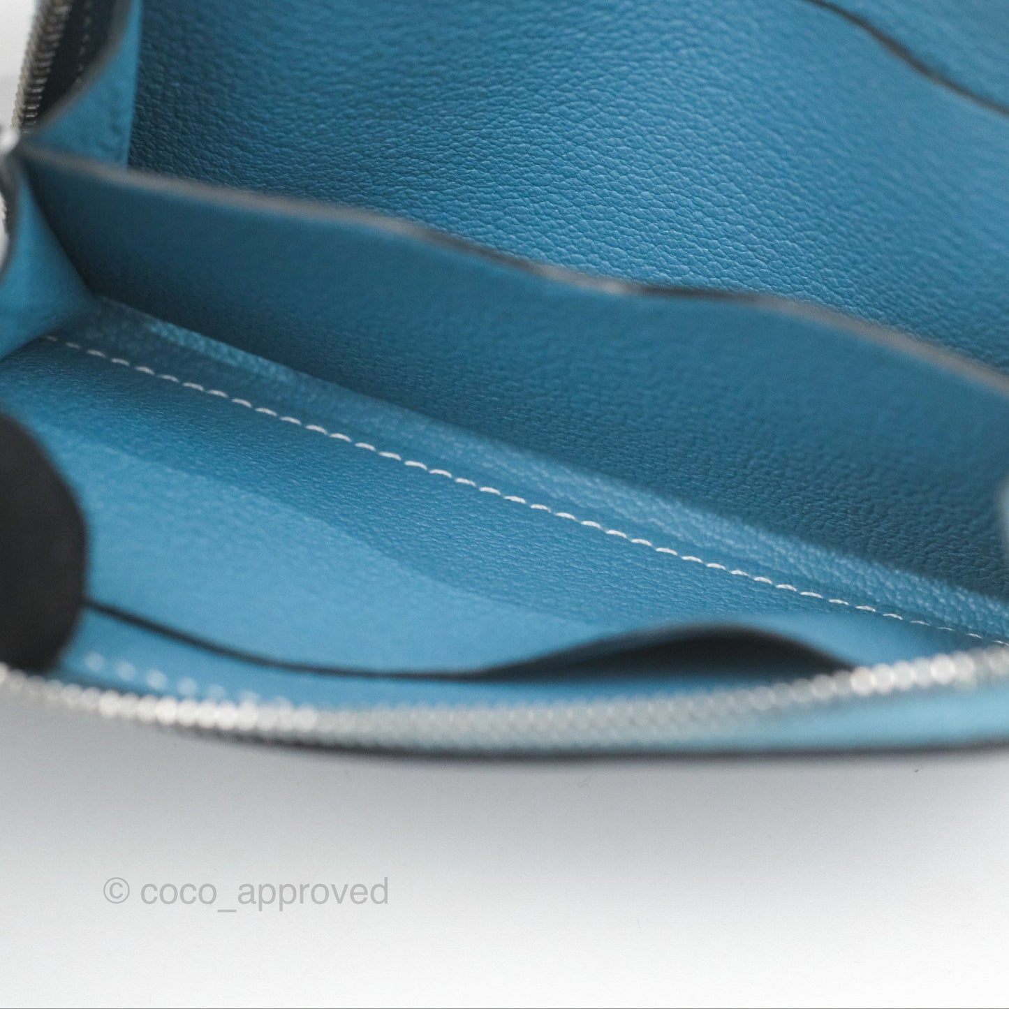 Hermès Zipengo Chaine d'Ancre Compact Card Holder Blue Jean 75 Evercolor Palladium Hardware